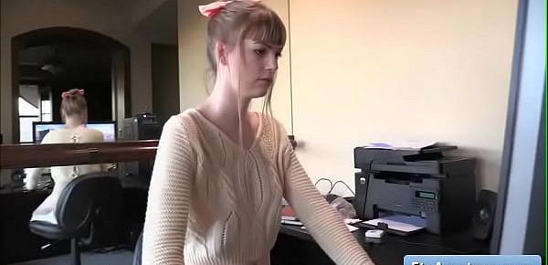 Naughty blonde teen amateur Alana masturbate with pink dildo while playing video games